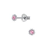 Joy|S - Zilveren mini kinderoorbellen - 3 mm - sun roze kristal