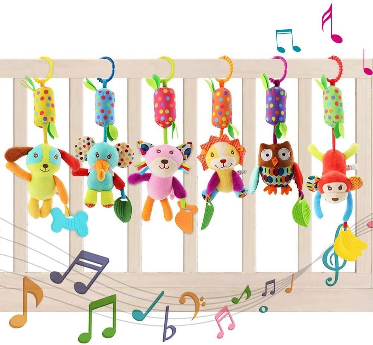Babyspeelgoed | Pluche | 6-Delig | Dierenfiguren | Rammelfiguren | Educatief | Bedje/Wieg/Autostoel/Kinderwagen | BPA-Vrij