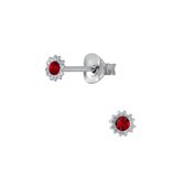 Joy|S - Zilveren mini kinderoorbellen - 3 mm - sun rood kristal