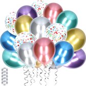 Partizzle 50x Papieren Confetti & Latex Helium Ballonnen - Ballonnenboog Decoratie - Chroom Metallic