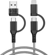 DrPhone PDC1 – Multi Charging Kabel – 4 In 1 Snel lader – 20V/3A /60W - Nylon Kabel – Geschikt voor USB-C / Lightning 9V Snel Opladen / USB C / USB – Zwart