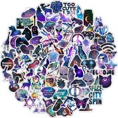 100 x Space Galaxy stickers voor laptop, koffer, muur, skateboard, badkamer etc. Coole ruimte/sterrenbeelden/dieren sticker mix paars/blauw
