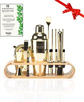 Cocktail Set - 20 delig (750ml) - Cocktail Shaker Set - Incl. Nederlandstalig Recepten E-book – Valentijn - Luxe Cadeau Man Vrouw - Shaker Set – Goudkleurig – Qwality