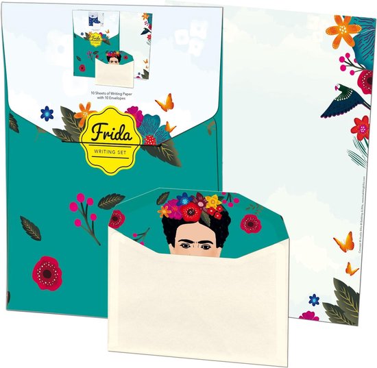 Bekking & blitz - Papier à lettres à en-tête avec enveloppes - 10 feuilles de papier à en-tête - Enveloppes incluses - Frida - Inspiré par Frina Kahlo