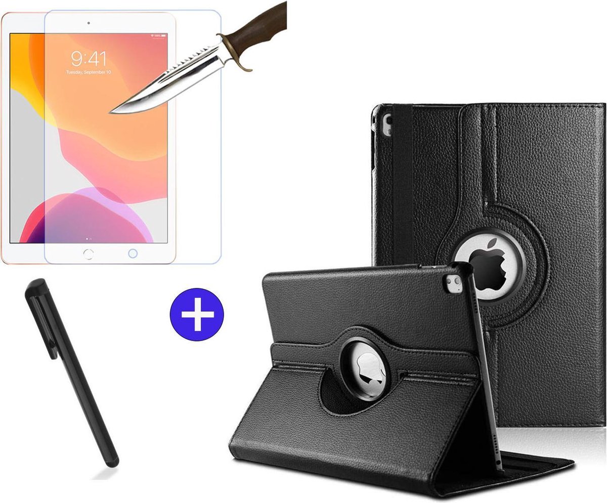 BixB iPad 10.2 (2019 / 2020 / 2021) - Draaibare Tablet hoes met Standaard + Screenprotector + Touch Pen - Draaihoes - Zwart
