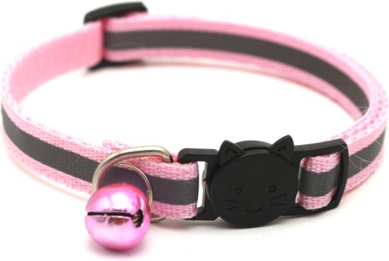 Kattenhalsband met veiligheidssluiting en belletje - Reflecterend - Verstelbaar - 19 / 32 cm - Halsband kat - Kattenbandje - Cat - Kitten - Katten halsband - Roze - Merkloos