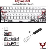 KeyCaps - Set van 71 Keycaps - Met KeyCap Puller - Voor 60% Keyboards - Voor Gaming Toetsenbord - OEM Profile - PBT - Dye Sublimation - Grijs Rood - Chinese Plum Blossom