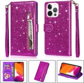 Glitter Bookcase voor Apple iPhone 13 Mini | Hoogwaardig PU Leren Hoesje | Lederen Wallet Case | Telefoonhoesje | Pasjeshouder | Paars