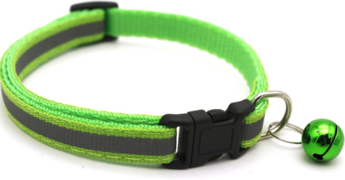 Kattenhalsband met belletje - Reflecterend - Verstelbaar - 19 / 32 cm - Kattenbandje - Halsband kat - Cat - Kitten - Katten halsband - Groen