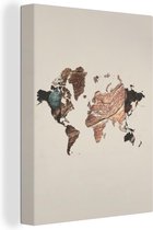 Wanddecoratie Wereldkaart - Hout - Bruin - Canvas - 60x80 cm