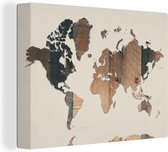 Wanddecoratie Wereldkaart - Hout - Plank - Canvas - 40x30 cm