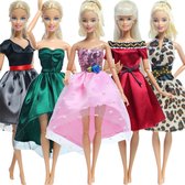 Dolldreams kleertjes voor barbie - Kleding set met 5 jurken- roze/luipaard/galajurk/feestjurk