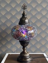 Turkse Lamp - Mozaïek Lamp - Tafellamp - Marokkaanse Lamp - Oosterse Lamp - Recht  Hoog model -  bol diameter Ø  19 cm - Hoogte 44 cm - Authentiek - Handmade - Kleurrijk -