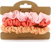 set/3 stoffen haarelastieken - Roze/geel