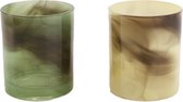 Theelicht houder -Groen / geel - Ø9x10cm - Waxinelichtjeshouder - set van 2 stuks