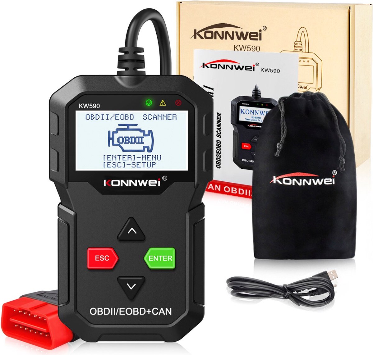 Konnwei KW590 Multifunctioneel OBD2 EOBD Scanner Motor Foutcode lezen en wissen thumbnail 2