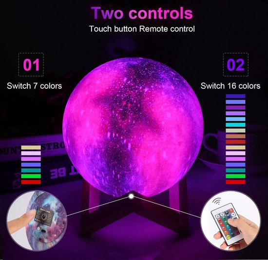 Maanlamp 3D - Nachtmaanlamp - galaxy -RGB Maanlicht - Maanlicht met Afstandbediening van Merkloos — afbeelding 4
