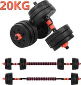 Halterset dumbellset -korte halters & lange halters- veiligheidssluiting + extra lang verbindingsstuk 250mm | fitness voor mannen & vrouwen-zwart 20KG