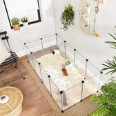 ZAZA Home Huisdieren kunststof kooi met vloerpanelen, ren voor cavia's, hamsters, konijnen, transparant