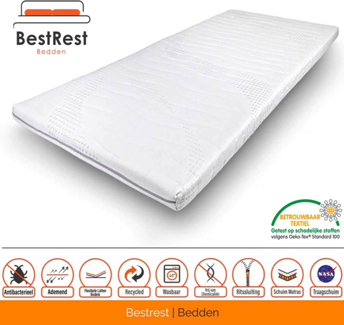 Cooltouch Topdekmatras - Nasa Traagschuim topper - 180x190cm - ca. 7 cm dik