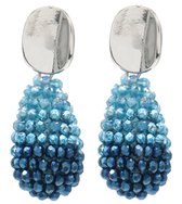 Dielay - Oorbellen met Glaskralen - Facet Geslepen - Oorhangers - 4,5x1,8 cm - Zilverkleurig en Blauw Multi