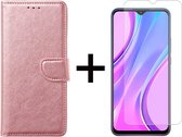 Xiaomi Redmi 9C hoesje bookcase rose goud wallet case portemonnee hoes cover hoesjes - 1x Xiaomi Redmi 9C screenprotector