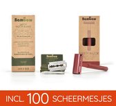 Pack Safety Razor met 100 Scheermesjes Bambaw | Rood | Metalen Veiligheidsscheermes | Duurzaam Geschenkset vrouwen en mannen  | Cadeau voor Feesten  |  100 Scheeremesjes Vrouw & Ma