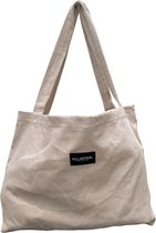 Ellastiek Tas - Tassen Dames - Beige Ribstof - XL Shopper - met binnenvakje