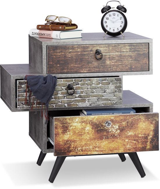 commode vintage relaxdays - 3 tiroirs - rétro - aspect béton - buffet - Commode shabby