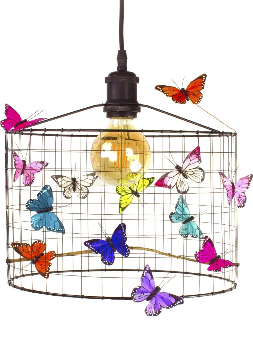Hanglamp Kinderkamer met Vlinders-Zwart-Kinder hanglampen-Hanglamp kinderkamer zwart-lamp met vlinders-vlinderlamp-lamp babykamer-lamp kinderkamer-lamp meisjeskamer-Ø30cm.