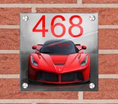 Huisnummer naambord plexiglas 15x15x0,5cm Ferrari auto design- met naam bedrukken Huisnummerbordjes, Naambordje voordeur, naamplaatje voordeur, huisnummer bord, huisnummer borden