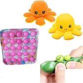 Pop It Fidget Toy IJsje + Bean Popper + Octopus Mood Knuffel (Geel/Oranje) | pop it fidget toy goedkoop, fidget toy, fidget toys pakket, fidget toys pop it, fidget toys stressbal, speelgoed v