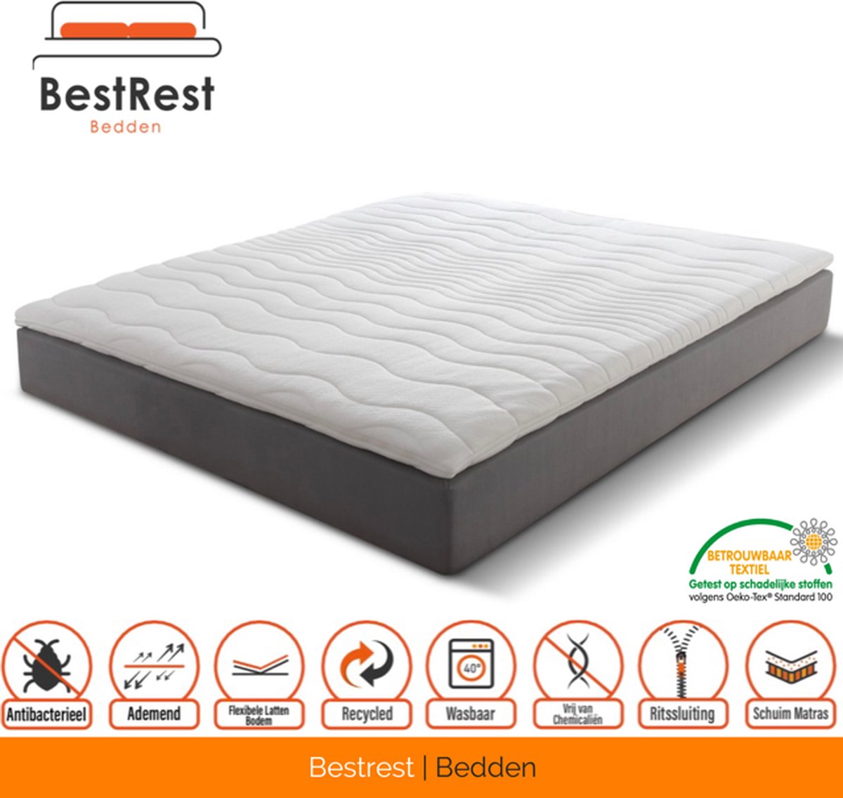 Bestrest Bedden Topdekmatras - Topper Latex Gold 100% - Natuurlatex - 5CM - 170x220 cm Wit