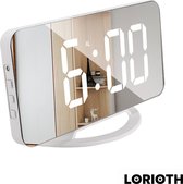 LORIOTH® LED Spiegel Wekker - Digitale Wekker - Snooze Wekker - Wekker met Spiegel - Digitale Klok met Wekker - Alarm met Snooze - Wit