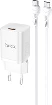 HOCO N19 Rigorous - PD 25 Watt Snellader Set - Met USB-C naar USB-C Kabel - Wit