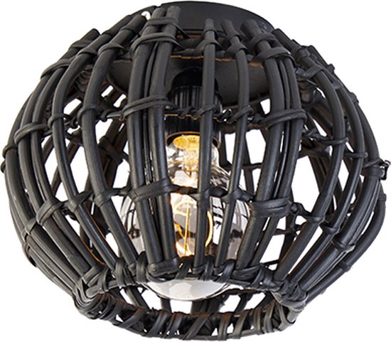 QAZQA canna - Landelijke Plafondlamp - 1 lichts - Ø 25 cm - Zwart - Woonkamer | Slaapkamer | Keuken