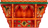 Vintage houten wandrek – kleurrijke handgeschilderde muurdecoratie – originele Marokkaanse wandplank - 40 x 23 x 10 cm - oranje