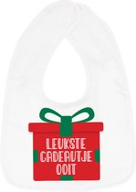 Hospitrix Slabbetje met Tekst "Leukste Cadeautje Ooit" Wit  - Kerstcadeau - Cadeau Zwangerschap - Baby Kwijldoek - Kwijllap - Morslap - Bavette