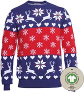 Foute Kersttrui Dames & Heren - Christmas Sweater "Kerst Rood & Blauw" - 100% Biologisch Katoen - Kerst trui Mannen & Vrouwen Maat XXXL