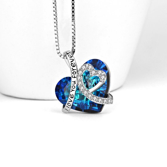 Zilver Blauwe Liefdes Hartje - Lengte 45cm