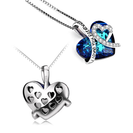 Zilver Blauwe Liefdes Hartje - Lengte 45cm