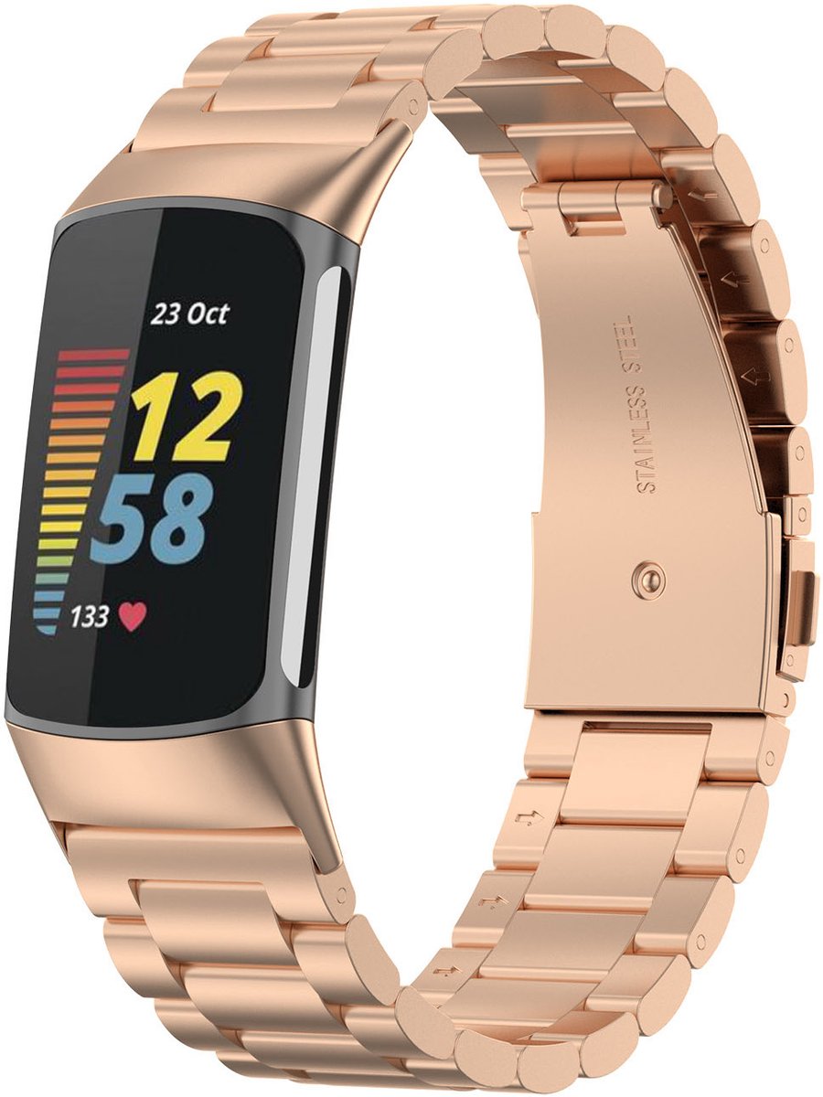 Fitbit Charge 5 kralen stalen schakel band - rose goud - Geschikt voor Fitbit