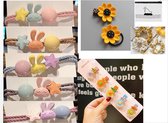 15 Stuks: 5x Mooie Kinder Haar Elastiekjes (2in1)+ 5x Bloemen Spedjes + 1x GebreidBloem Elastiekjes + 1x GebreidBloem Speldje + 3x Handmade Scrunchies-Meisjes Kids+1 Gratis OpbergZak