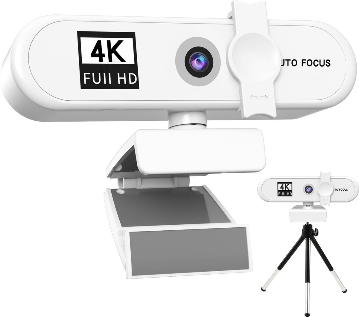 4K Webcam WIT - Webcam met Microfoon - Full HD 4K - Webcams - Gaming - Webcam voor PC - Plug&Play - Webcam cover - Laptop Camera - Webcam voor Computer - Windows/IO - Teams - Zoom - USB 2.0 - Werk EN thuis