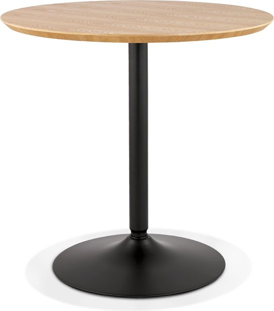 Alterego Ronde designtafel 'HUSH' van hout met natuurlijke afwerking en zwart metaal - Ø 80 cm