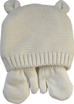 Set Warme baby Muts + handschoen met koord 0-6 maanden: Kleur Wit