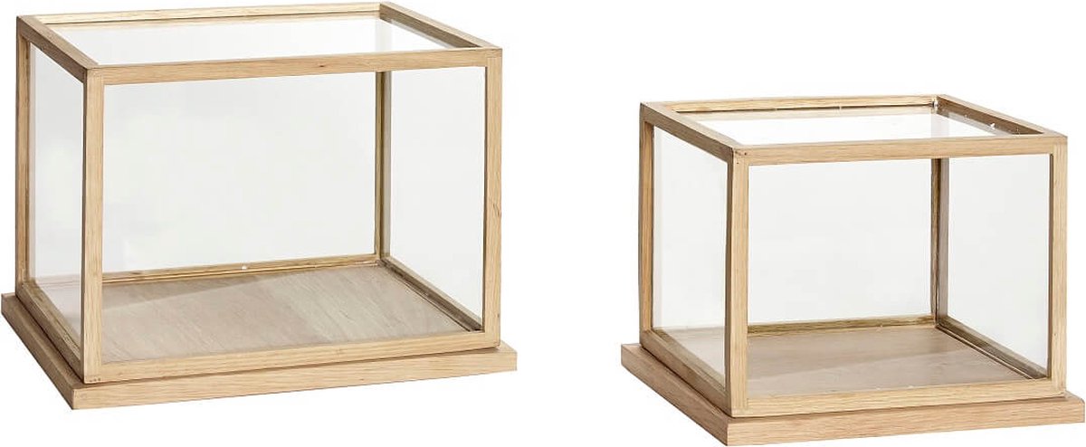 HÜBSCH INTERIOR - FSC® eiken set vitrinekastjes displaykastjes - 32x28xh24 en 40x35xh29cm
