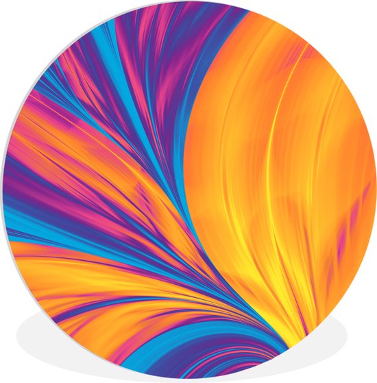 WallCircle - Wandcirkel ⌀ 30 - Veren - Regenboog - Neon - Abstract - Ronde schilderijen woonkamer - Wandbord rond - Muurdecoratie cirkel - Kamer decoratie binnen - Wanddecoratie muurcirkel - Woonaccessoires