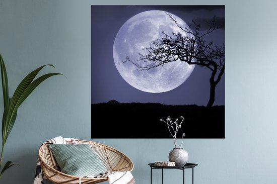 Muurstickers - Sticker Folie - Maan - Boom - Zwart - 120x120 cm - Plakfolie - Muurstickers Kinderkamer - Zelfklevend Behang XXL - Zelfklevend behangpapier - Stickerfolie