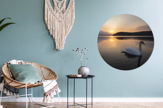 Cercle mural - Cercle mural - Cygne - Berg - Soleil - Aluminium - Dibond - ⌀ 90 cm - Intérieur et Extérieur
